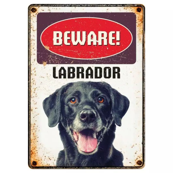 Metallschild "Beware Labrador black (v)"